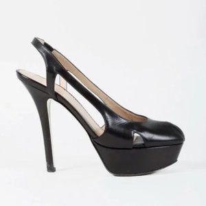 Emporio Armani Black Leather Platform Peep Toe Heels